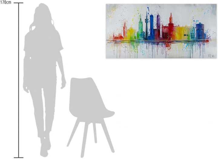KunstLoft Leinwandbild | 100% HANDGEMALT | 120x60cm | Gemälde 'Dahoam in Bayern' | Skyline | Bunt Gr