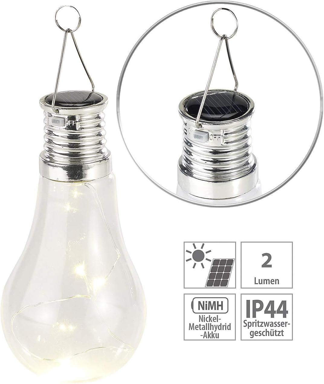 Lunartec Solarbirne: 4er-Set Solar-LED-Lampen in Glühbirnen-Form, 3 warmweisse LEDs, 2 Lumen (Solar