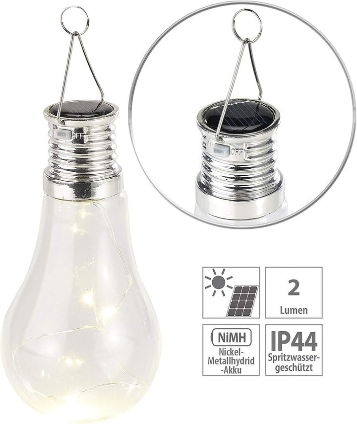 Lunartec Solarbirne: 4er-Set Solar-LED-Lampen in Glühbirnen-Form, 3 warmweisse LEDs, 2 Lumen (Solar