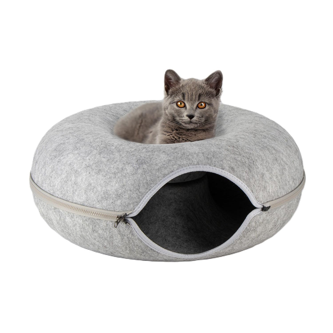 Katzentunnel Katzenhöhle Katzen Donut, Masse 50x50x20cm, Farbe: Grau,aus Filz gefertigt, runde Form,