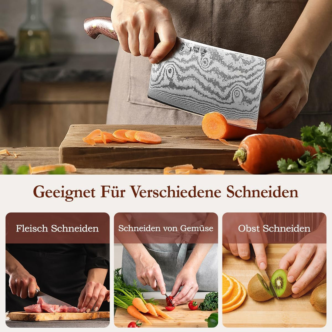 HEZHEN 18cm Hackmesser, Profi Chinesisches Kochmesser, Damaszenerstahl Scharf Küchenmesser, Gemüse F