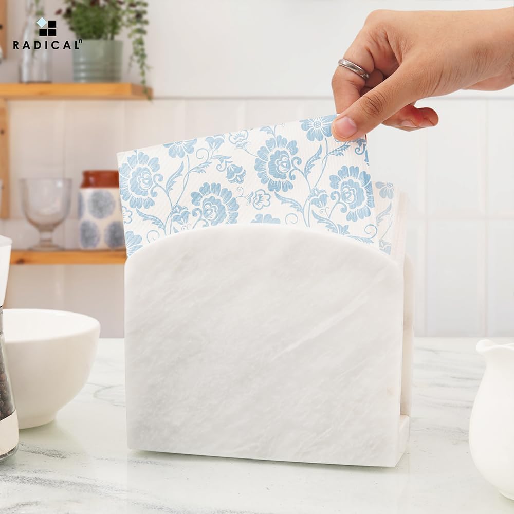 RADICALn Serviettenhalter, weiss, handgefertigt aus Marmor — einfacher, moderner Papierhandtuchhalte