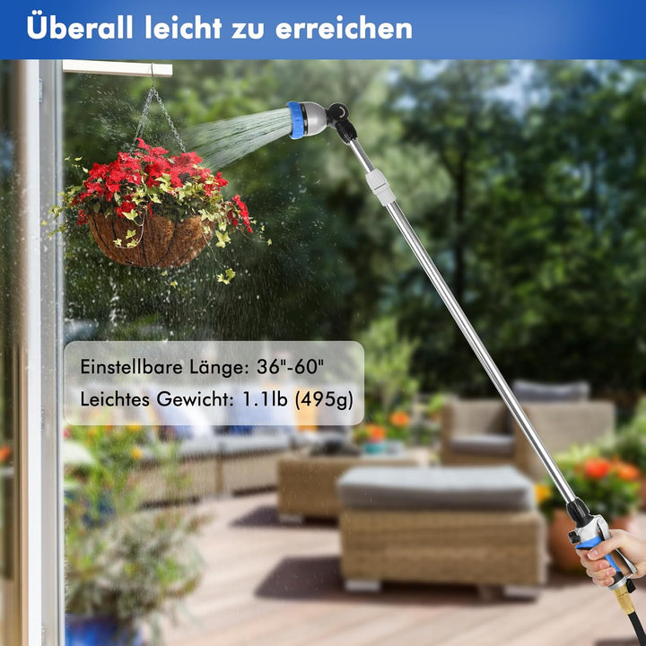 RESTMO Langer Teleskop Giessstab 92-152 cm, Lang Gartenbrause Metall mit 180° schwenkbaren Kopf, 7 S