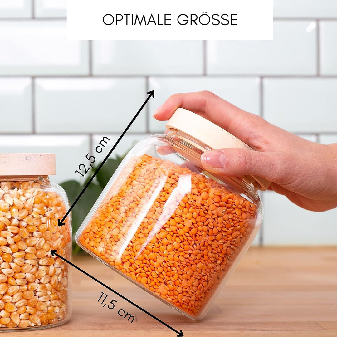 Econovo® Vorratsgläser mit Deckel (2-teilig) 900ml, Vorratsdosen aus Glas mit Holzdeckel luftdicht,