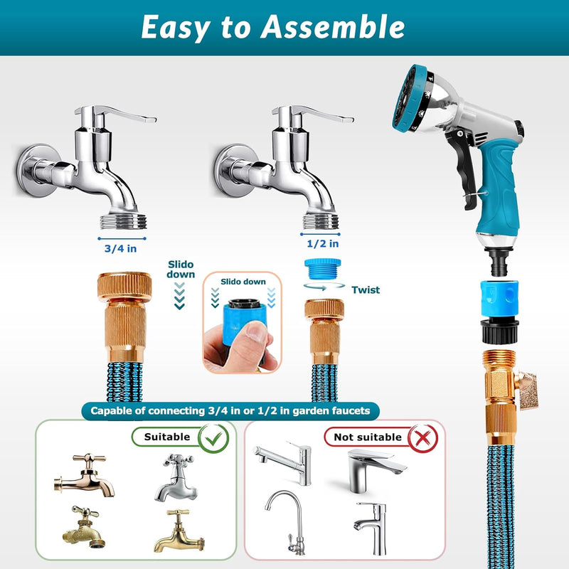 Flexibler Gartenschlauch, 30M/100FT Erweiterbarer Gartenschlauch mit 10 Funktionen Sprühdüse, 3/4 &