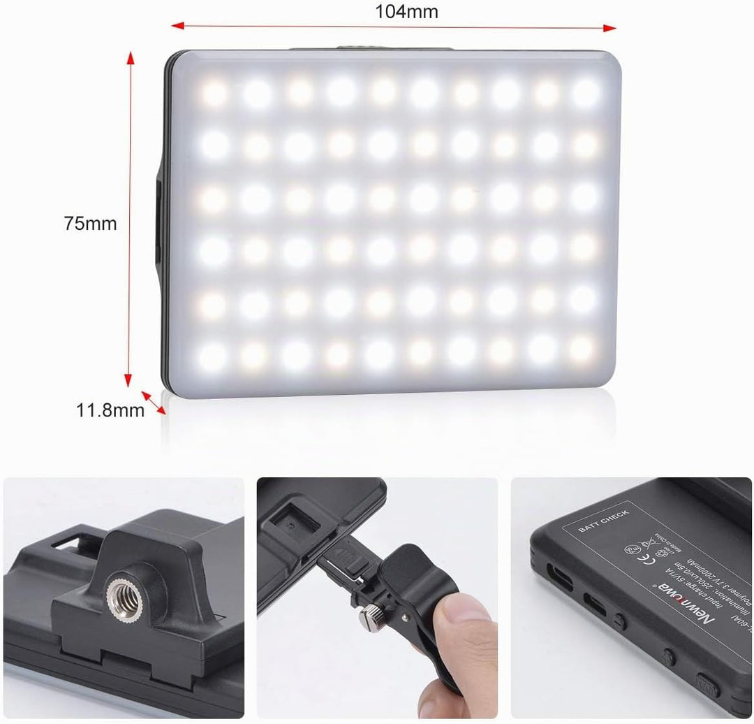 Newmowa 60 LED Videolicht, 3200-5600K 3 Lichtmodi und Helligkeit 10-stufiges dimmbares CRI95 + High