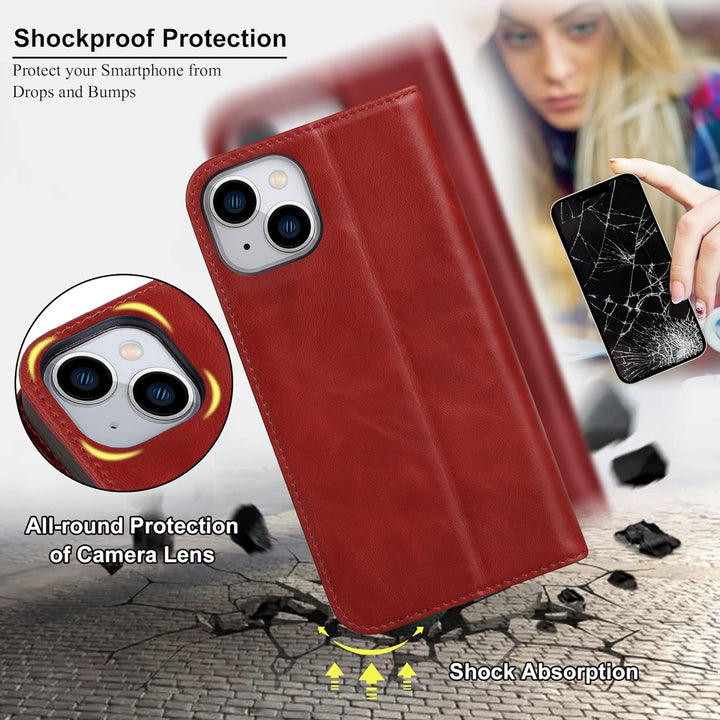 VISOUL Hülle für iPhone 14, Schutzhülle [Erstklassiges Rindsleder] [Schützt vor Stoss] [Kartenfach]