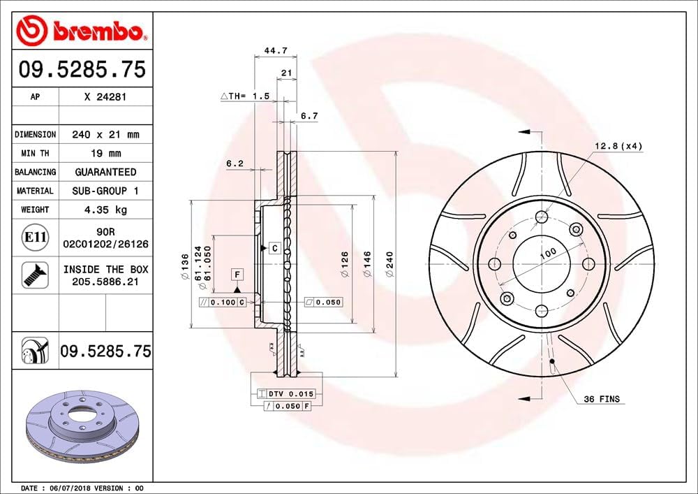 Brembo 09.5285.75 Vordere Bremsscheibe, Anzahl 2