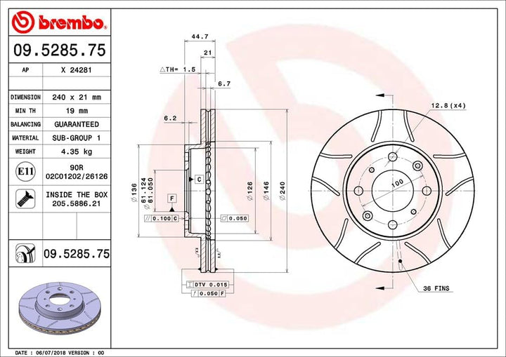 Brembo 09.5285.75 Vordere Bremsscheibe, Anzahl 2