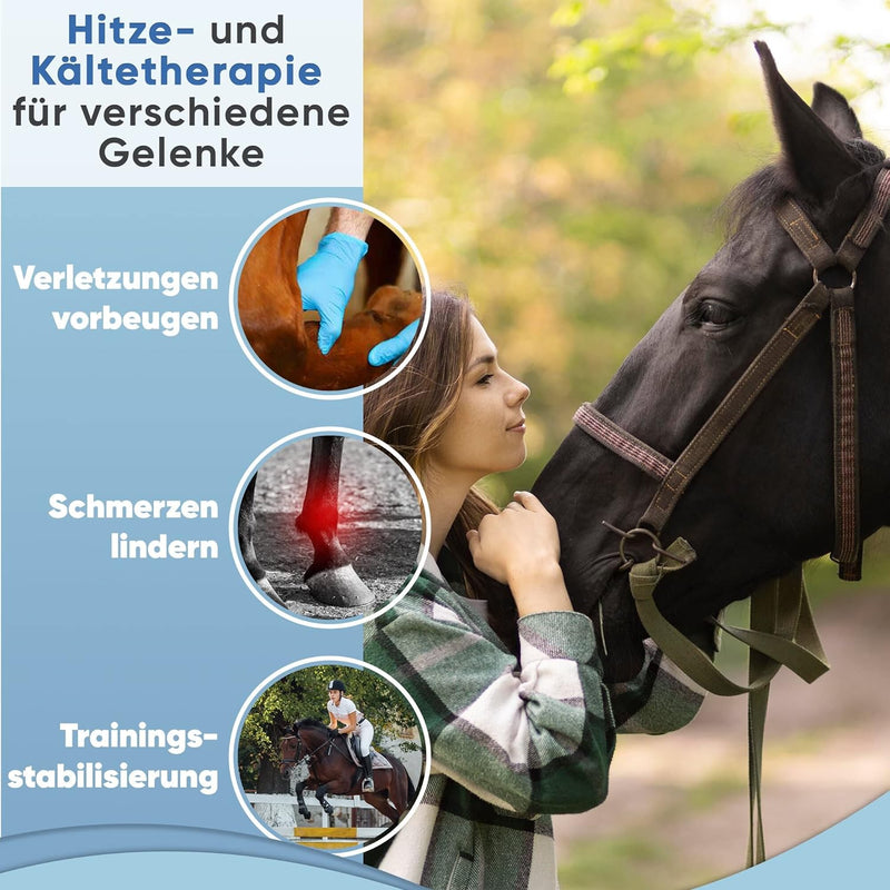 ICEHOF Kühl-Gamaschen Pferd (Fester Halt) - Angenehmes Obermaterial - 2 abnehmbare Kühlakkus und Ban