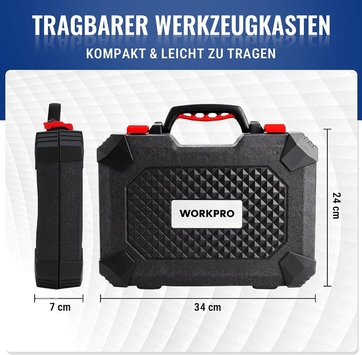 WORKPRO Werkzeugkoffer bestückt, 160 tlg. Werkzeugset, Werkzeugkasten gefüllt, tägliche Handwerkzeug