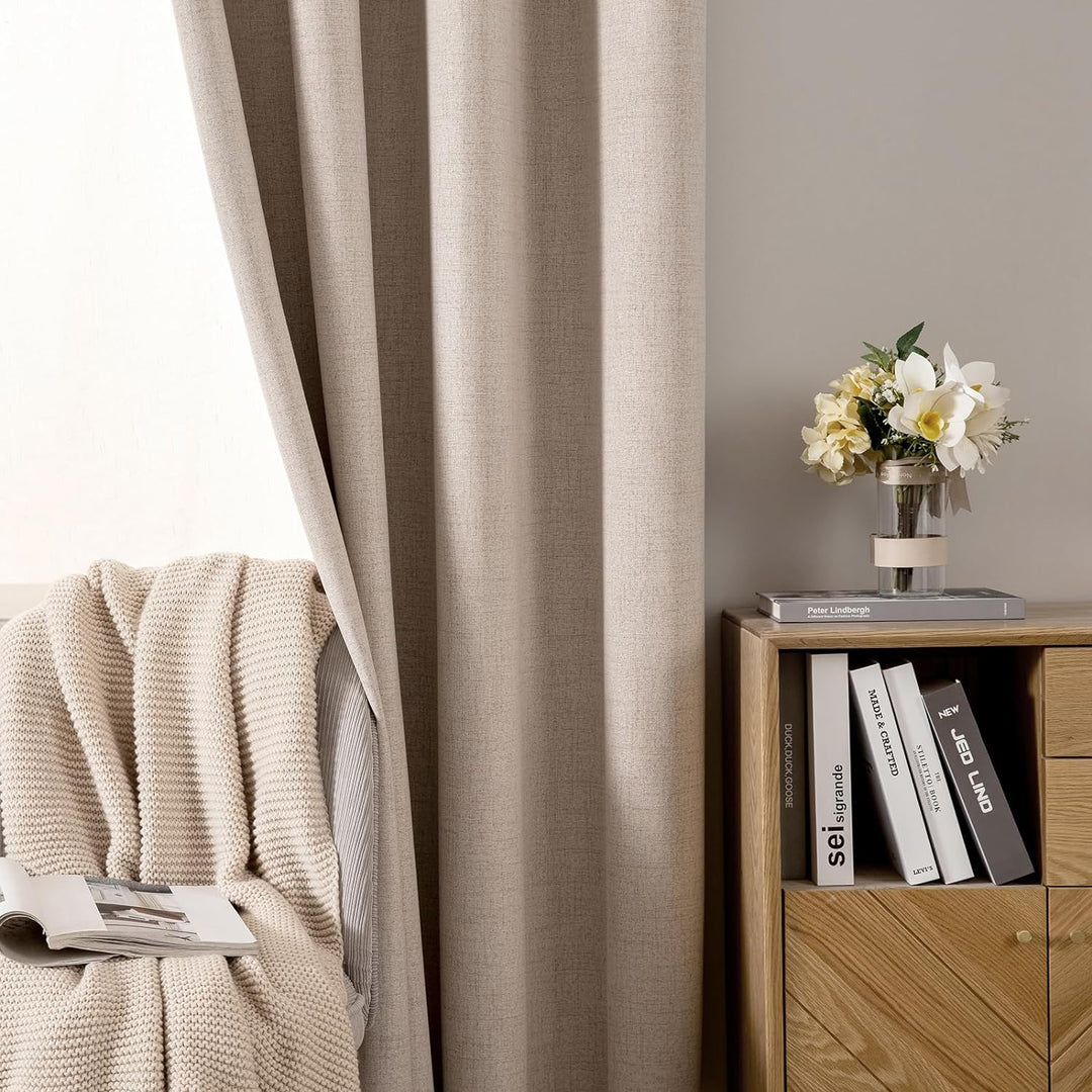 MIULEE Verdunklungsvorhänge mit ösen Gardinen Leinenoptik 2er Set 160 x 140 cm Beige Vorhang Blickdi