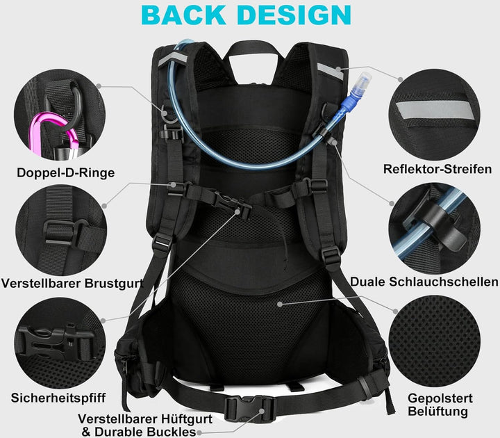 Arvano Trinkrucksack Fahrrad Rucksack mit Trinkblase 2l, Klein Wanderrucksack Skirucksack Wasserruck