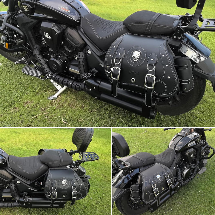 QJBOMTO Hochdichtes Leder-Motorrad-Saddebags,Gepäckträger,Seitentaschen mit Getränkehalter, Harley S