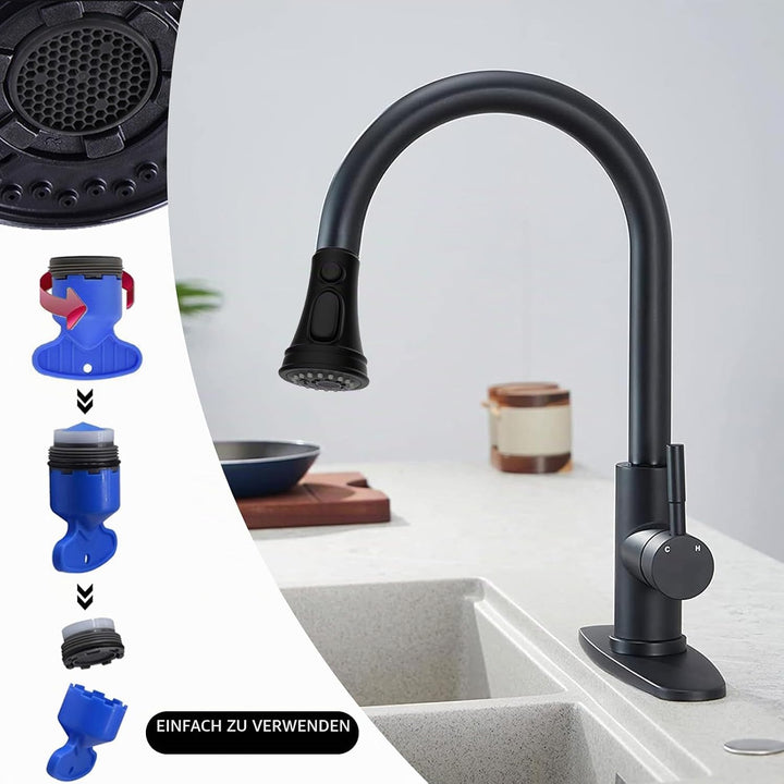 NIYATA Brausekopf Küchenarmatur,Wasserhahn Aufsatz,Drehbarer Wasserhahn Aufsatz,3 Funktionen Küchena