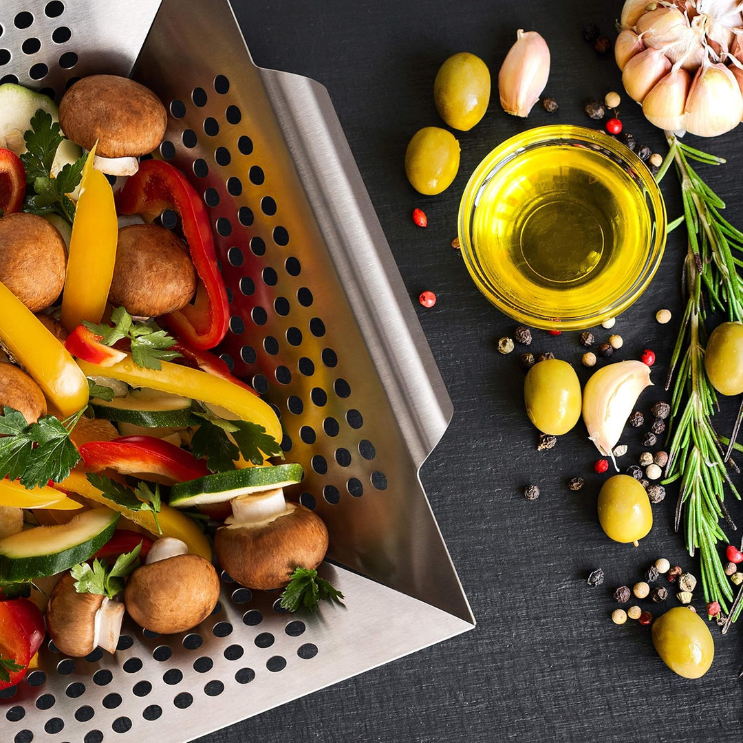 Blumtal Grillschale aus 100% Edelstahl - perfekt für Grillgemüse, Grillkorb geeignet für alle Grilla