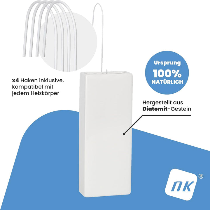 NK Heizkorper-Luftbefeuchter Keramik Weiss - 4er-Set Dolomit mit Haken