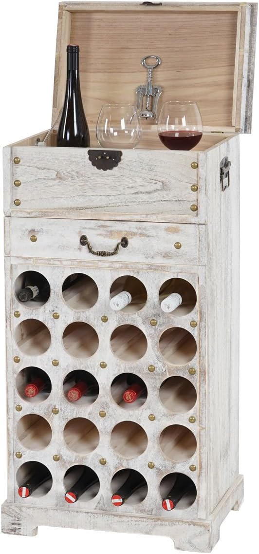 BERLINLODGE Weinregal mit Schublade und Truhe Flaschenregal für 20 Flaschen HxBxT 94x48x31cm Shabby-