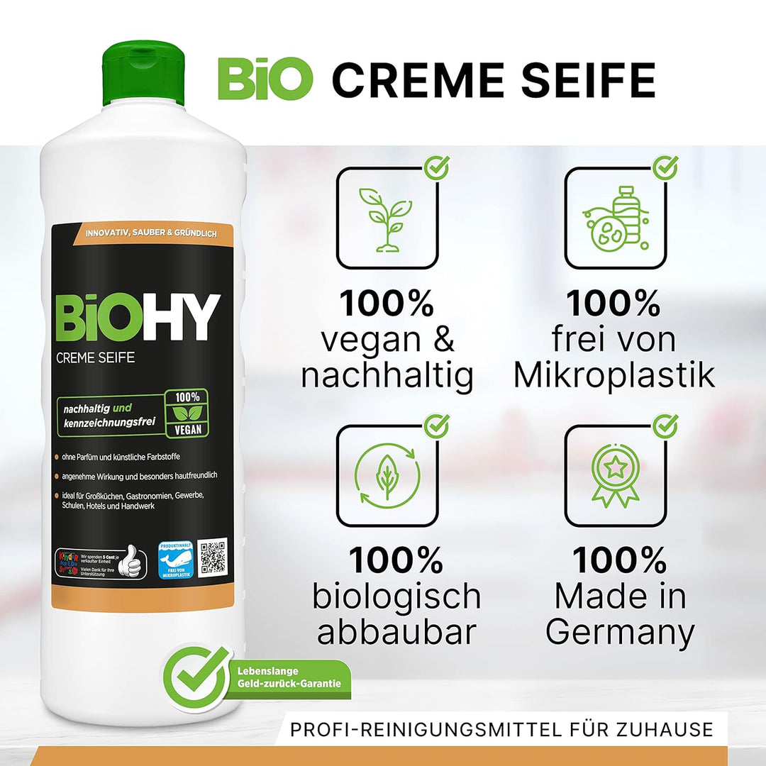 BiOHY Creme Seife (10 Liter Kanister) + Auslaufhahn | Hautschonende, rückfettende & geruchsneutrale