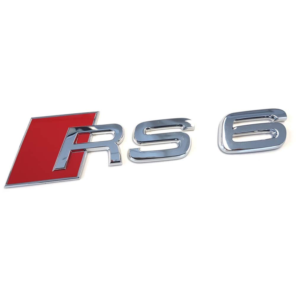 Audi 4B08537402ZZ Schriftzug RS6 Emblem Logo Aufkleber, rot/chrom glänzend