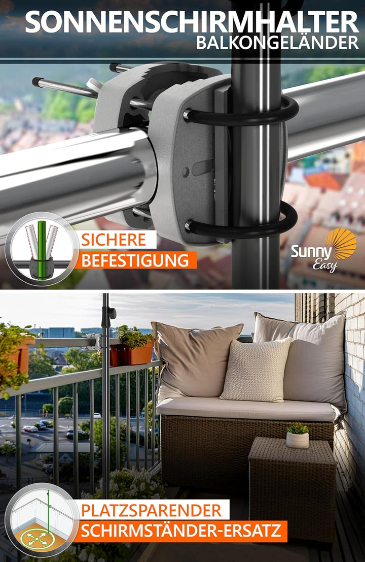 4smile Sonnenschirm Balkon SunnyShade - Sonnenschutz Balkon 3-in-1 SET, Anthrazit - UPF 50+ Sonnensc