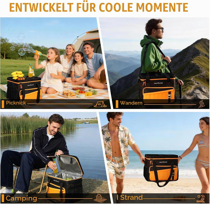 INSMEER Grosse Kühltasche für 40L/55 Dosen, Faltbar, mit Hart Deckel Orange, Orange