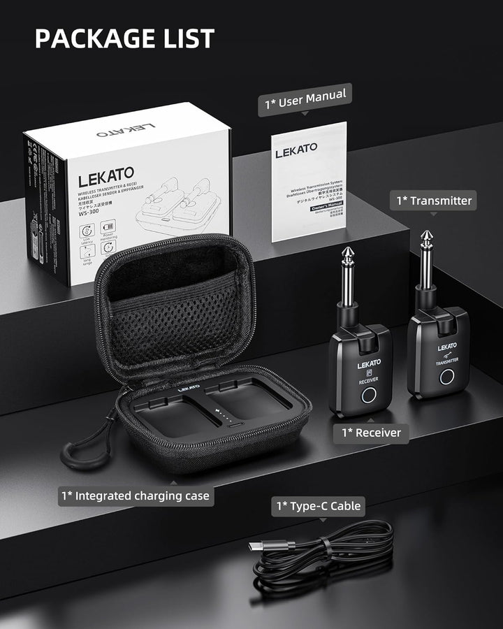 LEKATO Kabelloses Gitarrensystem mit Ladecase, Gitarren-Sender & Empfänger mit 18 Std. Spielzeit, wi