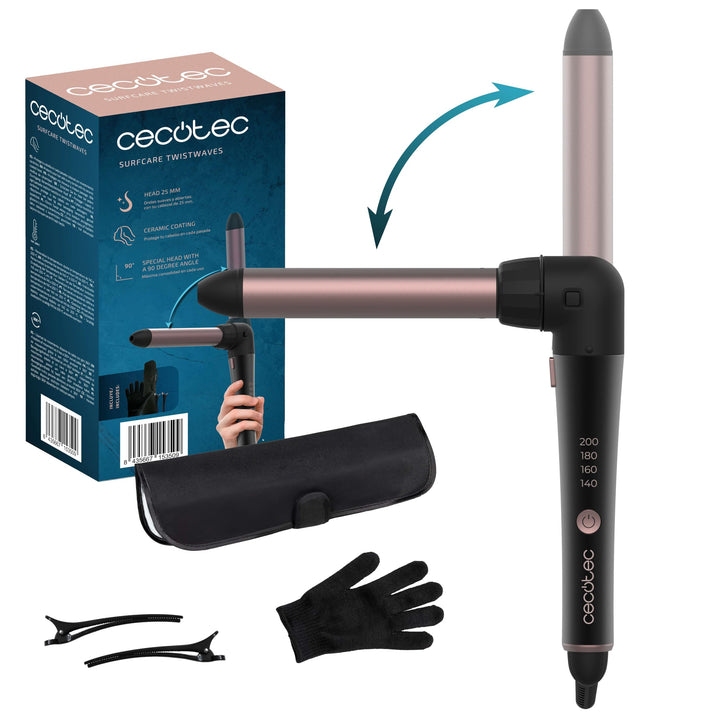 Cecotec Handbetriebener Lockenstab SurfCare TwistWaves, 43W, Lockenwickler mit 25 mm Durchmesser und