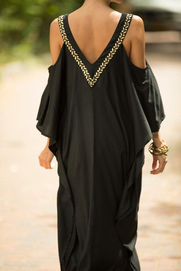 LikeJump Damen Chiffon Bohemien Kaftan Übergrösse Strandkleider Lang Kleid Kimono Badeanzug Cover Up