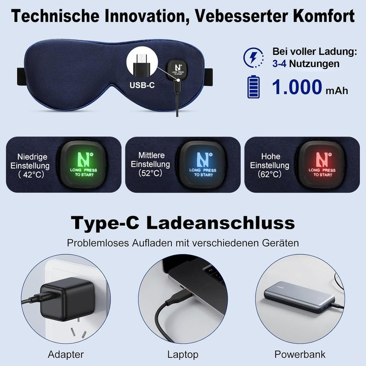 AROMA SEASON Wärmebrille mit Akku ohne Kabel zur Linderung von trockenen Augen, Gerstenkorn, Blephar