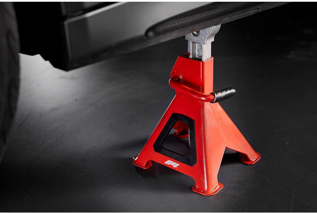 Formula 1 Unterstellbock, 3 Tonnen Traglast, höhenverstellbar von 280 mm bis 420 mm, mit Ratschen-Me