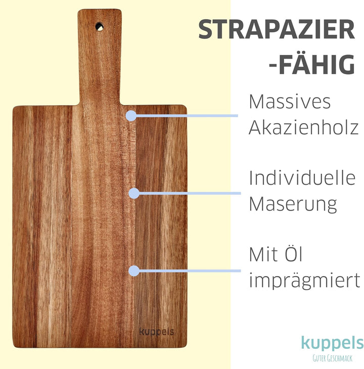 Kuppels Schneidebrett NICE | aus Akazienholz | 35 x 18 x 1,5 cm | mit Griff | Holzbrett klingenschon