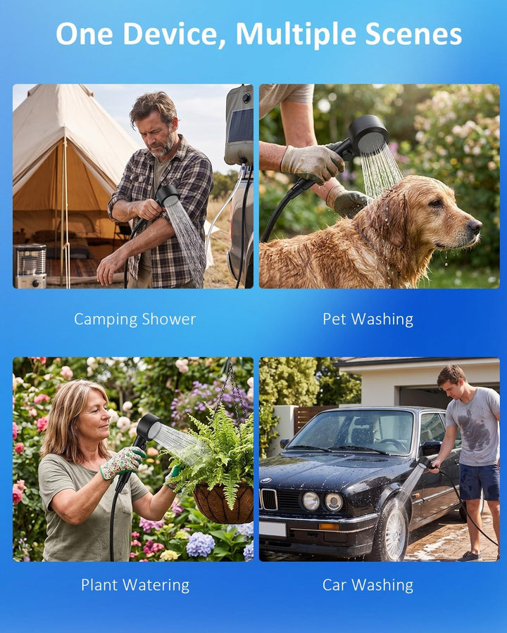 Spopal Campingdusche mit Pumpe [8000mAh], Tragbare Campingdusche mit Temperaturmessung, Farbiger Nac