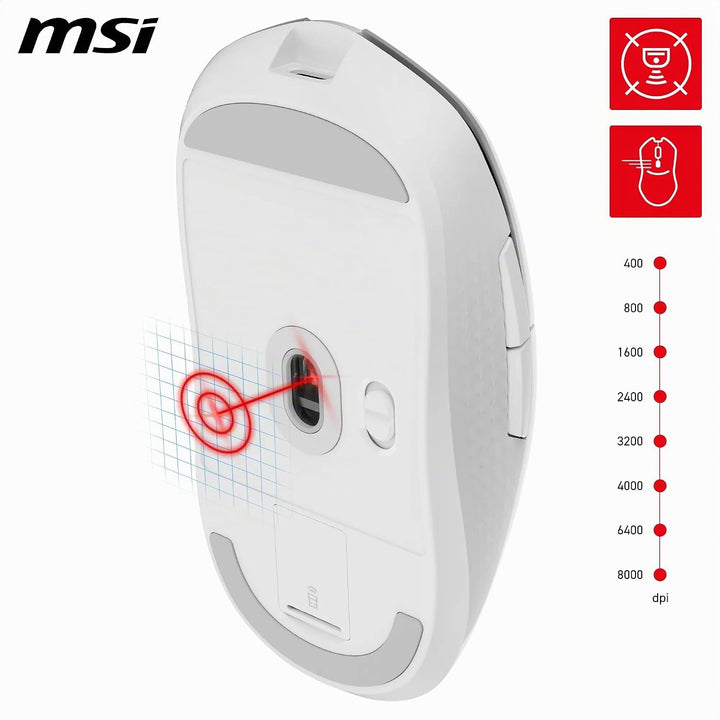 MSI Versa 300 Wireless White Gaming-Maus – 8000 DPI, symmetrisch, Kailh-Mikroschalter 30 Millionen K