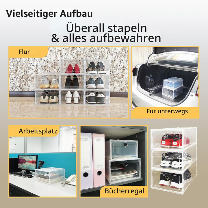ABBAware Aufbewahrungsboxen für Schuhe bis Grösse 43, transparente stapelbare Schuhorganizer, 12er P