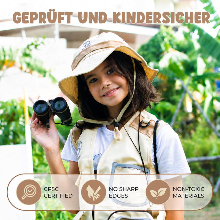 Entdecker-Set für Kinder mit Safariweste, Hut & Insektenfang-Set – Abenteuerführer & Schnitzeljagd –