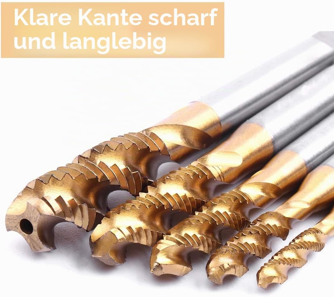 ATOPLEE Gewindebohrer mit Spiralnut, 5 Stück Titanbeschichteter HSS 6542 Metrischer Maschinengewinde