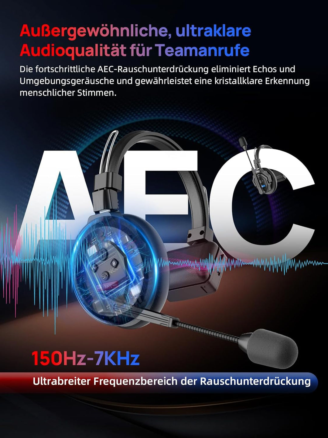 SYNCO XTALK X2 Wireless Intercom Headset, 2.4GHz Vollduplex Kommunikationssystem 350m Reichweite, EN