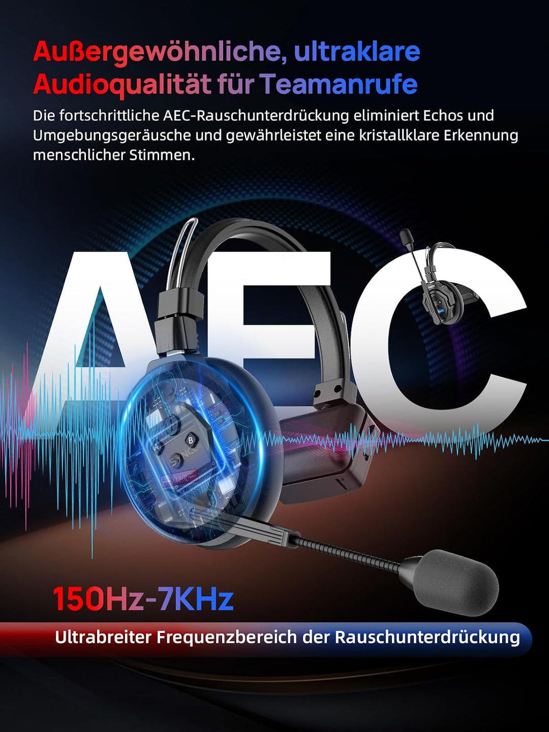 SYNCO Wireless Intercom Headset, XTALK X5 2.4GHz Vollduplex Kabelloses Kommunikationssystem 24H 350M