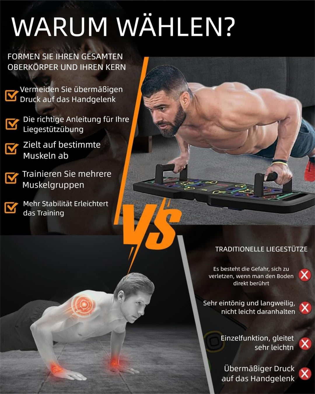 30-in-1 Tragbare Liegestützbrett,faltbare Push Up Ständer für Fitnesstraining mit Griffen,faltbare L