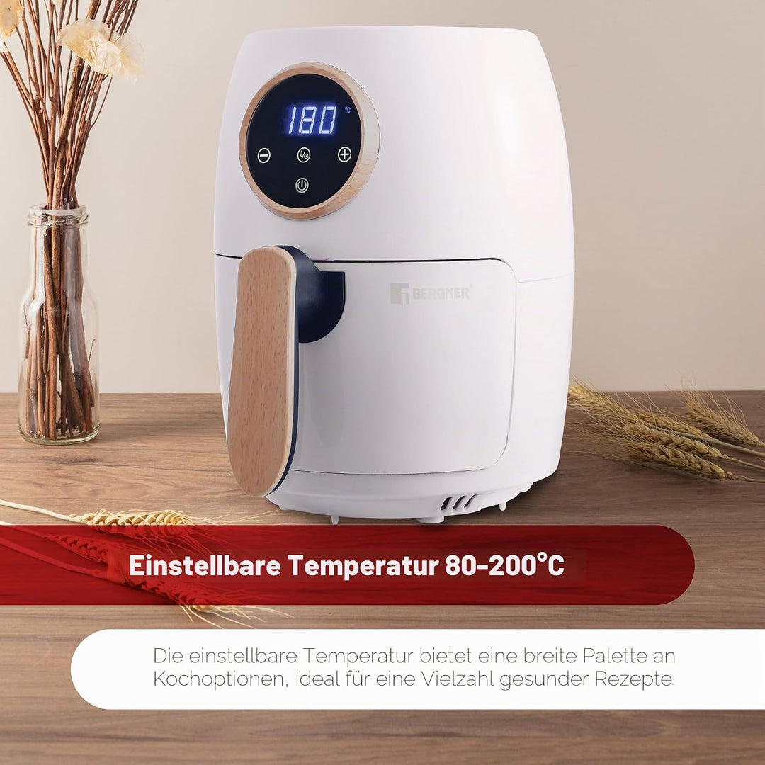 BERGNER Naturally | AirFryer 2 L | Freidora de Aire 1000 W | Temperatura desde 80-200ºC | Temporizad