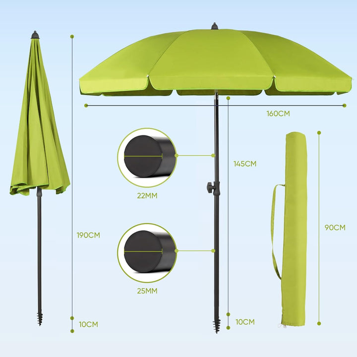 Sekey 160 cm Sonnenschirm Balkon mit Bodenhülse & Schutzhülle, Neigungs und Höhenverstellung, Sonnen