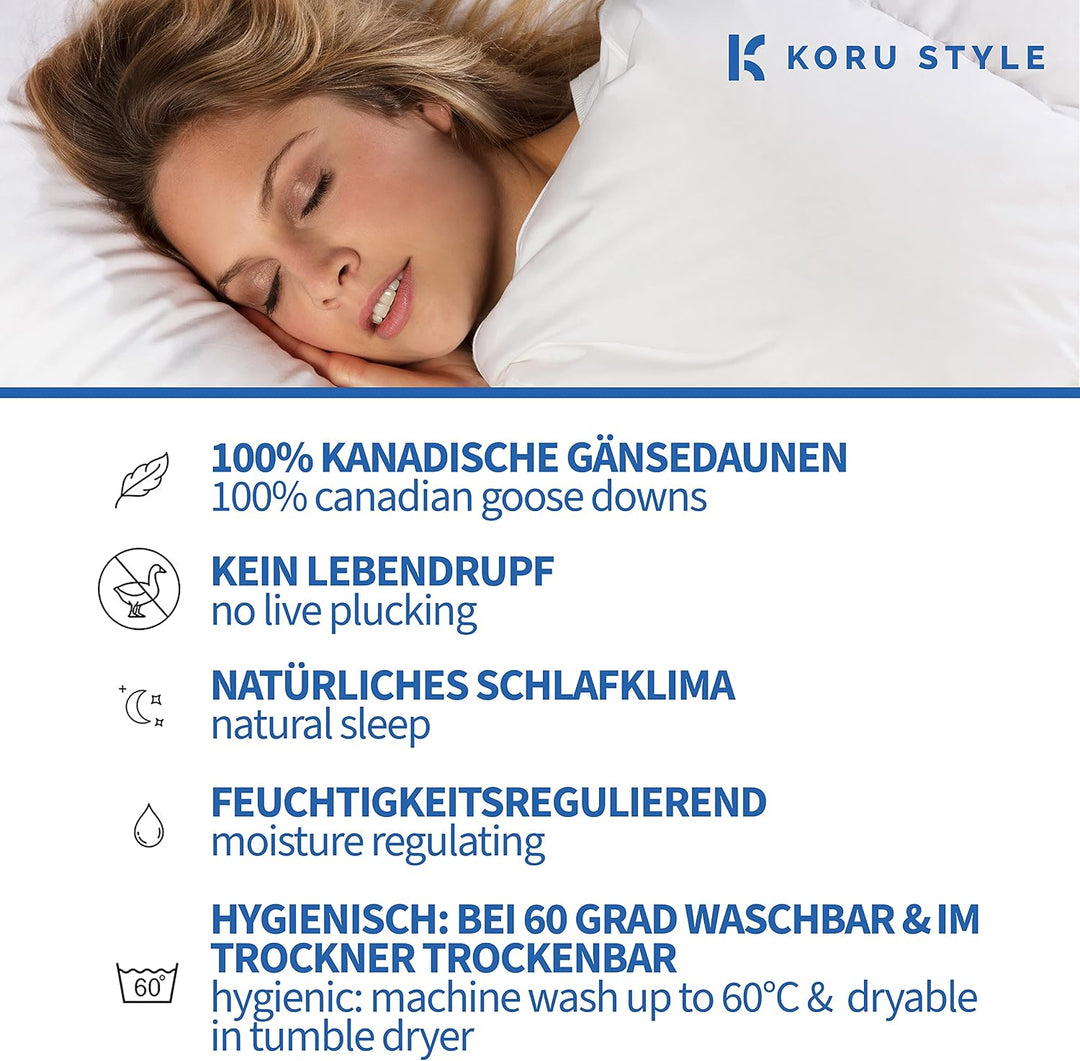 Koru Style Royal Daunen Bettdecke 155x220 cm – 90% Gänsedaunen / 10% Federn – leichte Sommerdecke 15