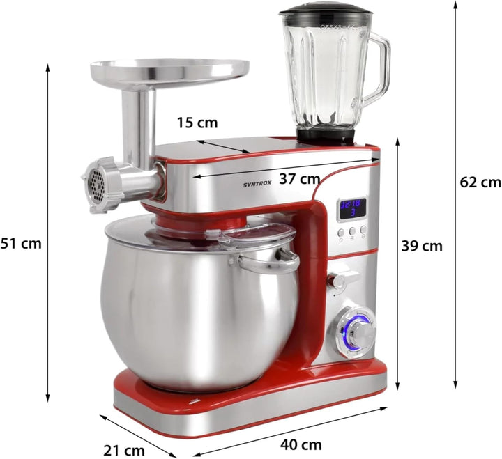 Syntrox Germany Küchenmaschine Snofru Edelstahl 12 Liter Küchengerät & Fleischwolf, Multi-Funktions-