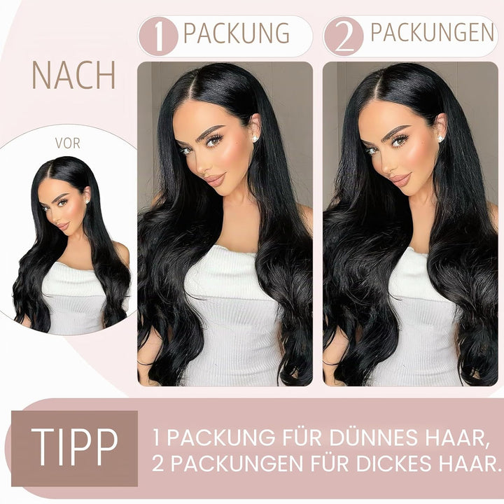 SEGO Haarteil Clip in Extensions Echthaar DICKER 1 Tresse 5 Clips Dicker Dichter Haarverlängerung 10