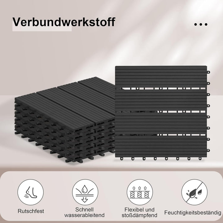 Laneetal WPC Fliesen 11er Set für 1 m², für Aussen Terrasse Balkon, Terrassenfliesen Klicksystem 30x