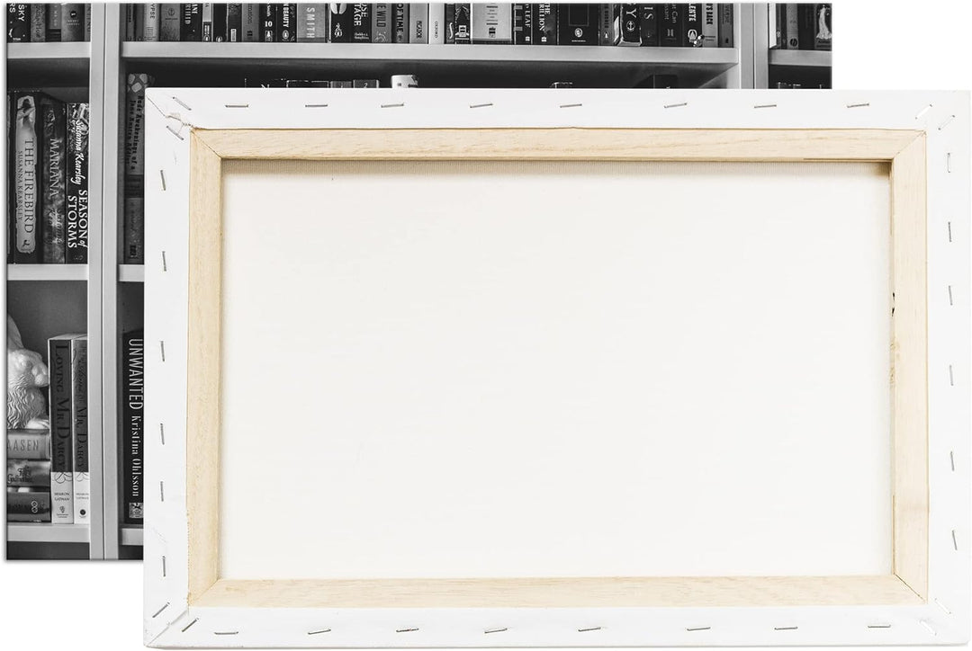 deyoli rand volles Bücherregal Format: 80x60 cm Effekt: Schwarz&amp;Weiss als Leinwandbild, Motiv fertig