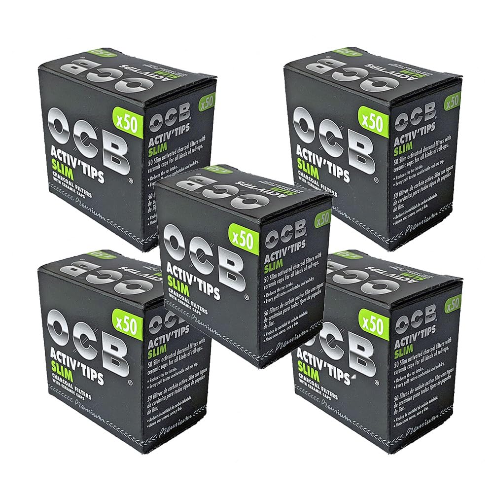OCB ActivTips Slim 7 mm-Aktivkohlefilter mit Keramikkappen-5 x 50 Stück, Silber, smal Single, Single