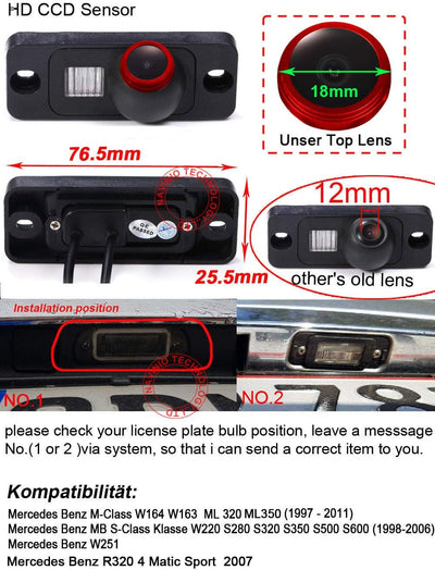 1280*720Pixels Auto Rückfahrkamera Einparkkamera Kamera Einparkhilfe für Mercedes M Class W164 W163