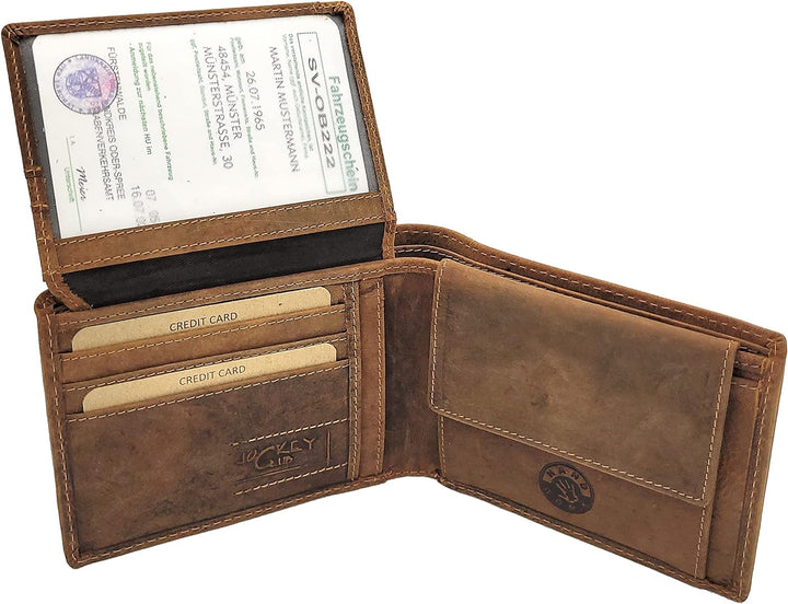 Jockey Club echt Leder Geldbörse Portemonnaie Geldbeutel mit RFID NFC Schutz Vintage braun
